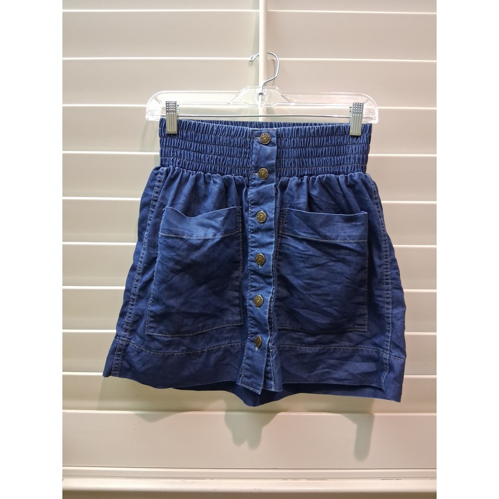 Old Navy Button Front Demin Pockets Y2K 90s Mini Skirt Vintage Size 4